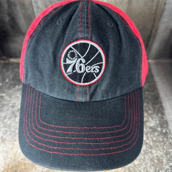 ‘47 Philadelphia 76ers Black Red Strapback Hat Adjustable - Picture 1 of 8